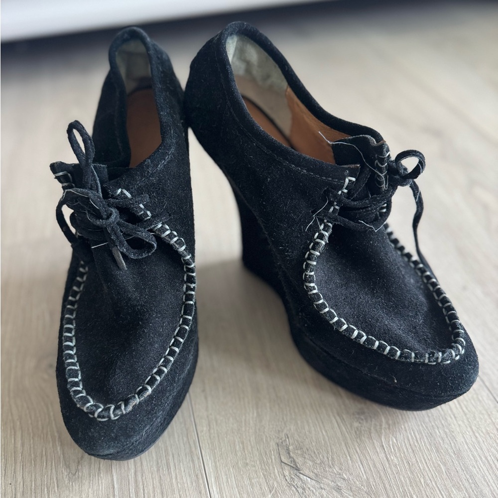 L.A.M.B. Black Leather Moccasin‎ High Heel Shoes - Picture 3 of 12